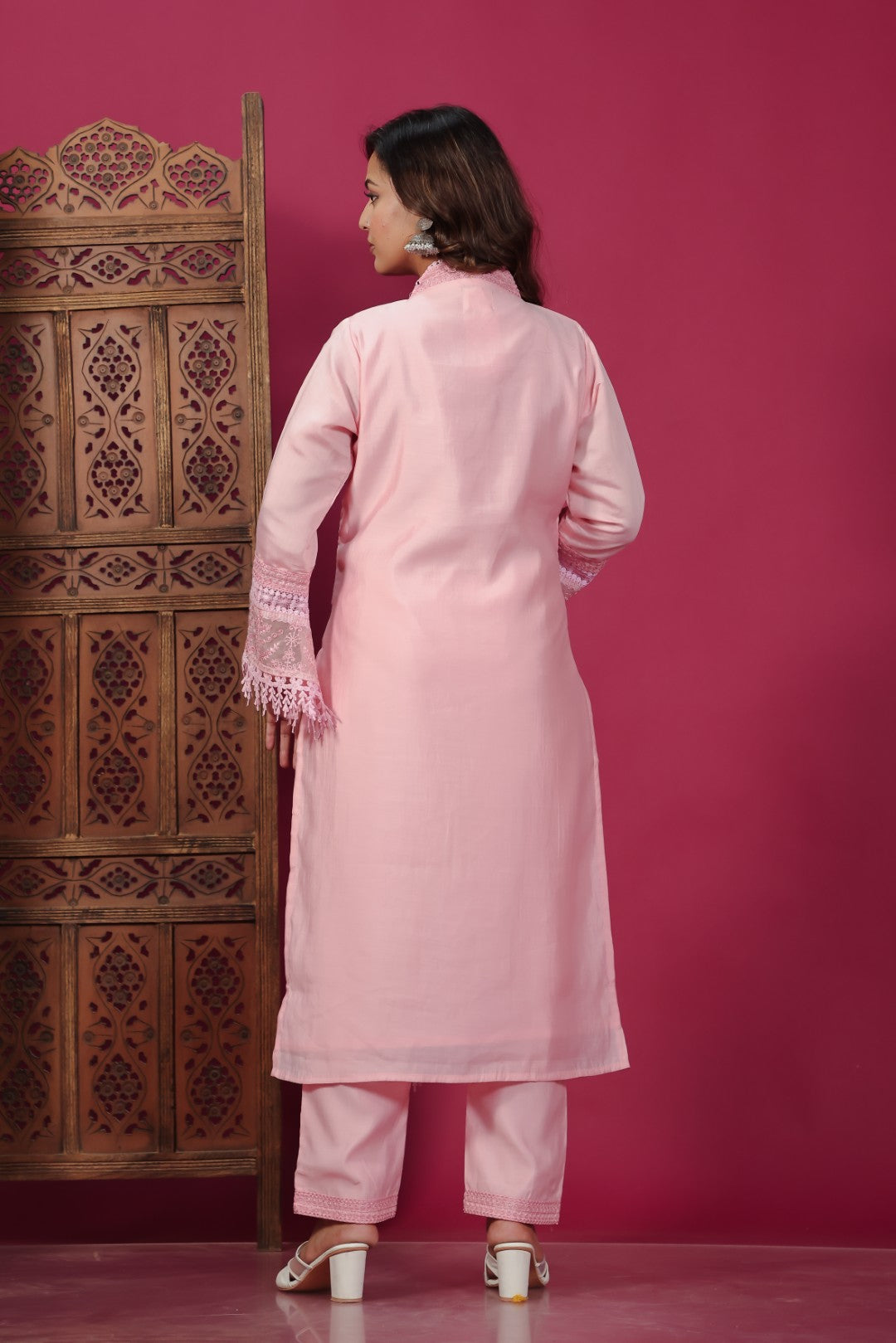 Baby Pink Muslin Silk Suit with Thread Embroidery, Bottom & Dupatta