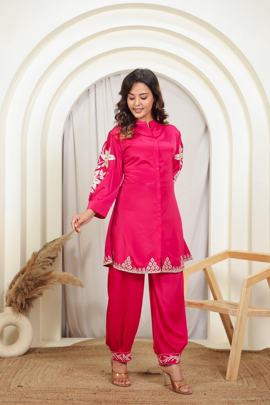 Rani Pink Muslin with Gota Patch Embroidery Co-ord Set