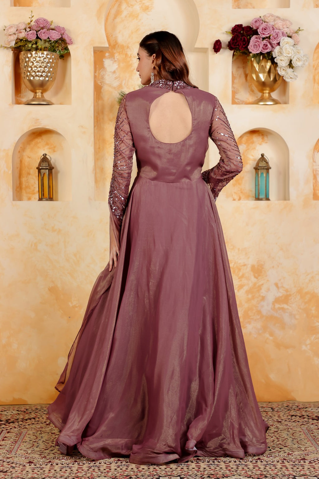 Autumn Copper Shimmer Chiffon with Handwork Gown
