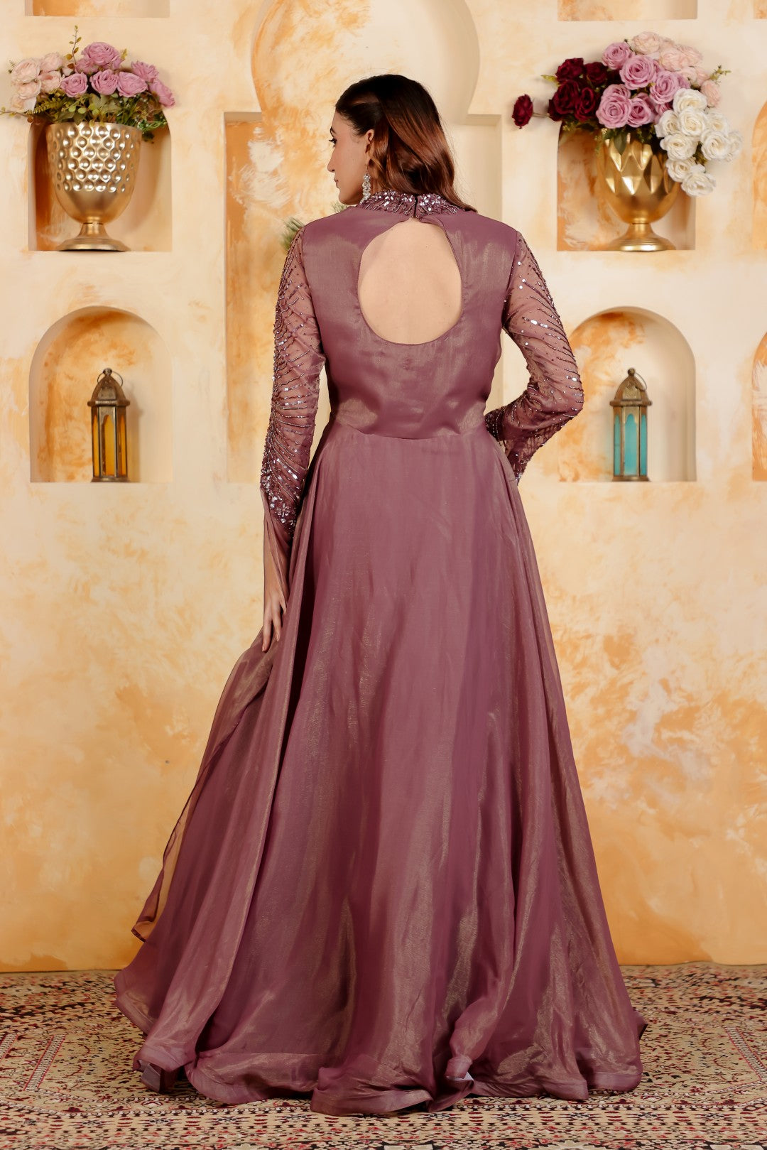 Autumn Copper Shimmer Chiffon with Handwork Gown