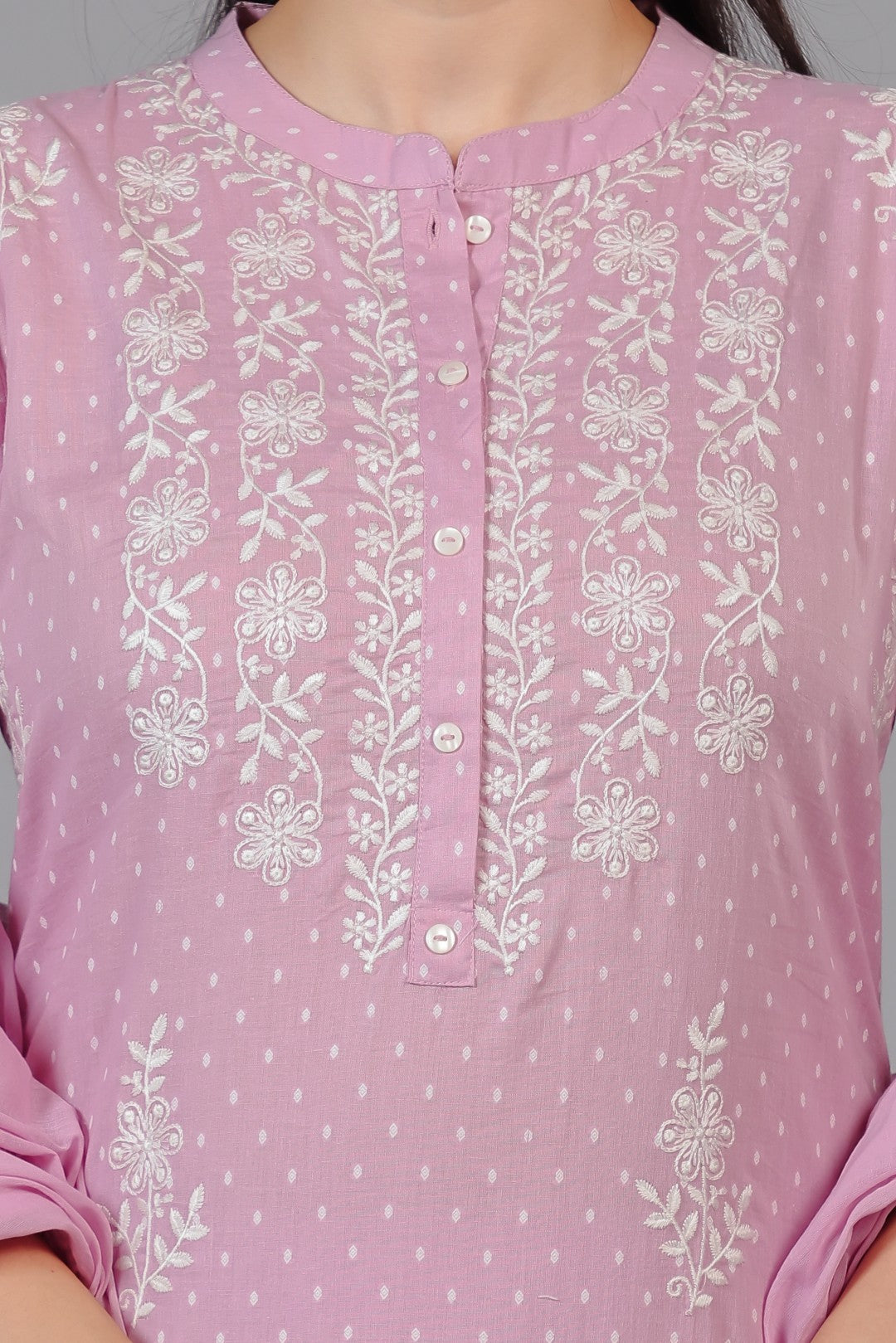 Pink Cotton Suit with Fine Thread Work, Bottom & Dupatta