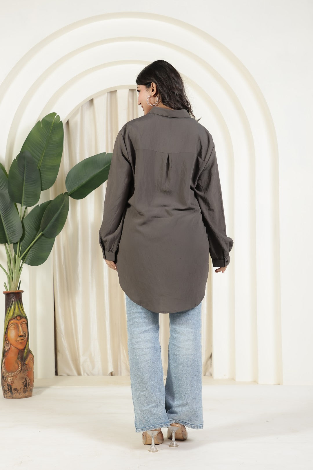 Charcoal Cotton Shirt with Sequence Handwork