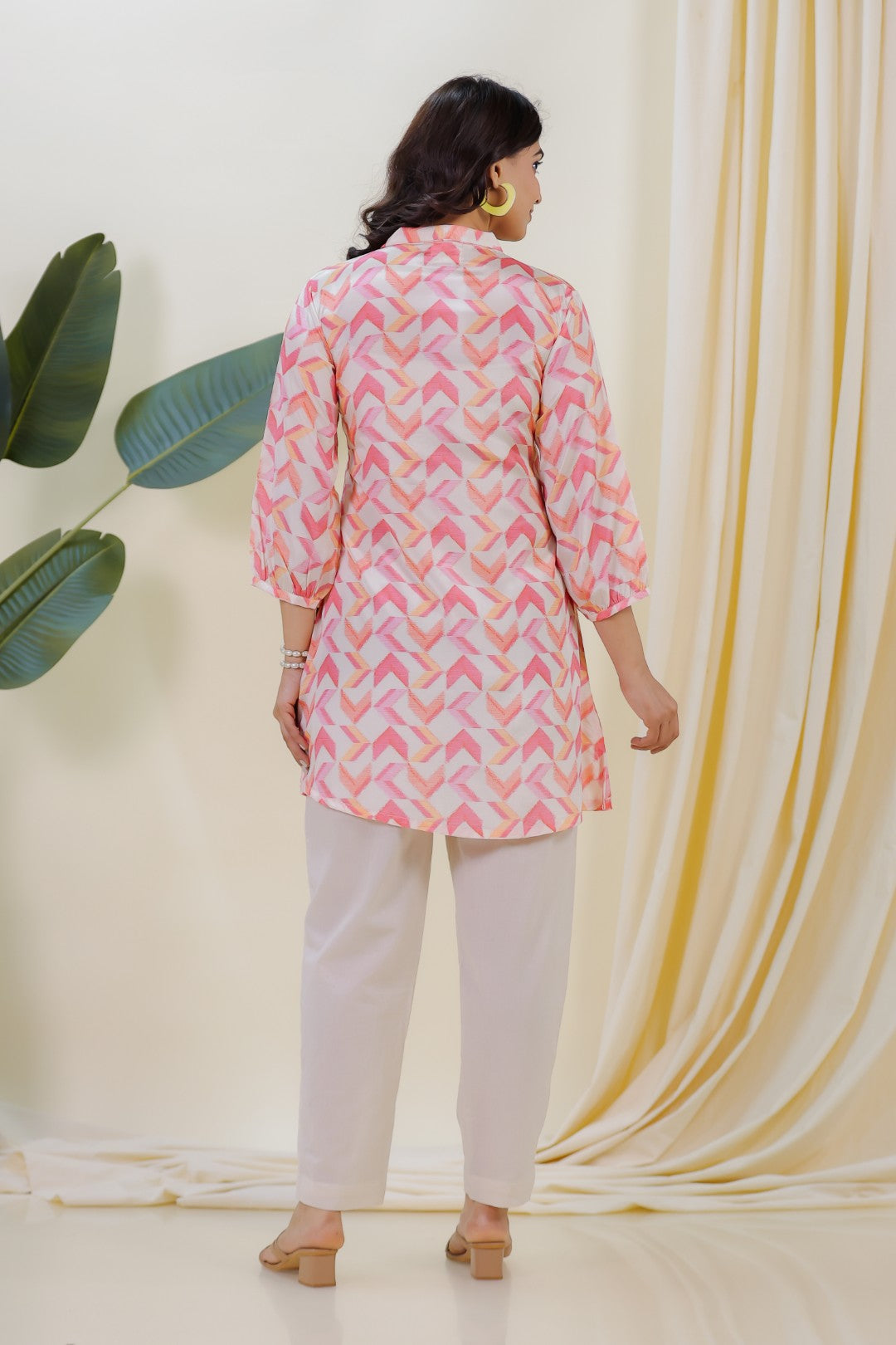 Off White Crepe Silk Printed Short Kurti