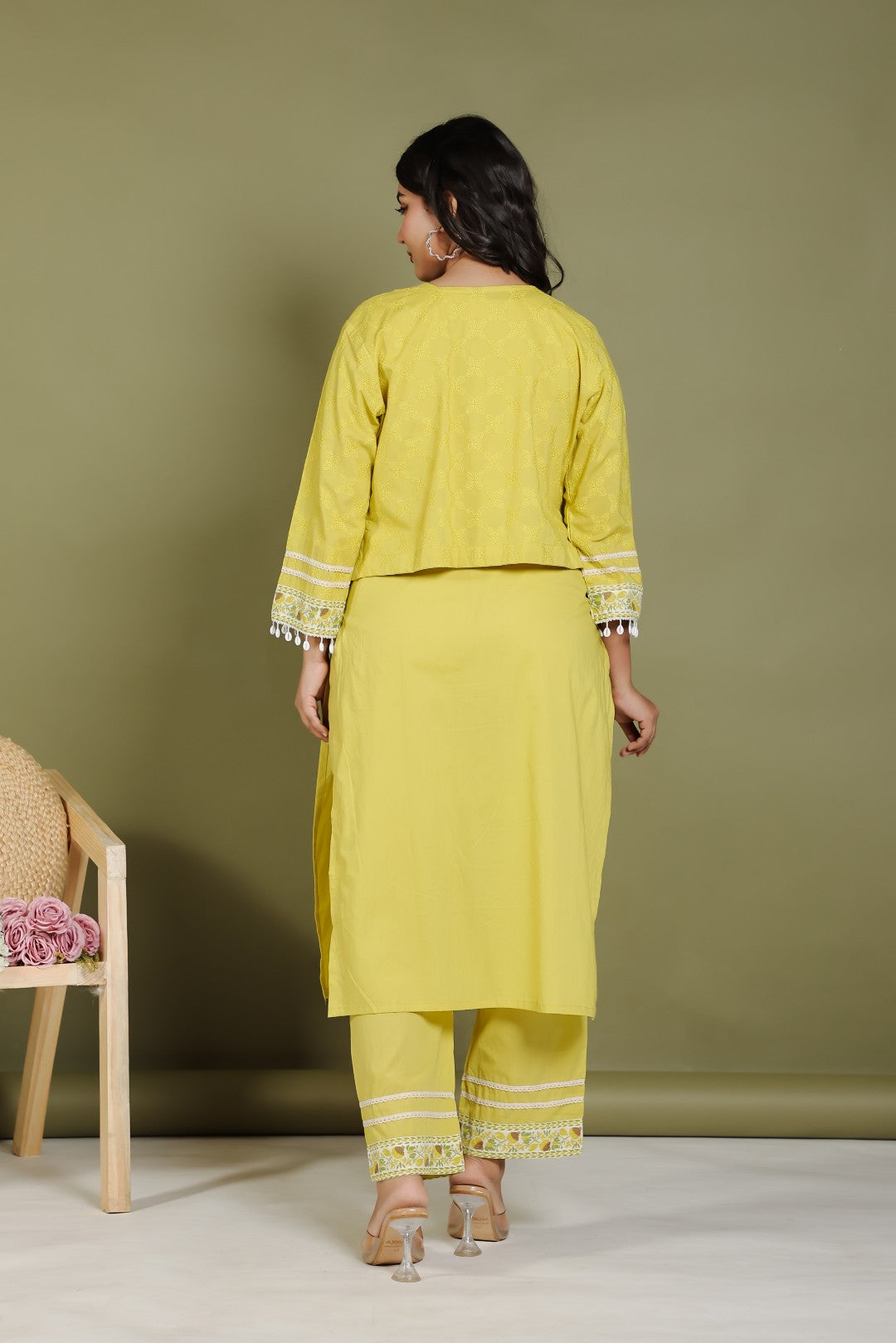 Neon Cotton Suit with Thread Embroidery and Jacket with Thread Embroidery