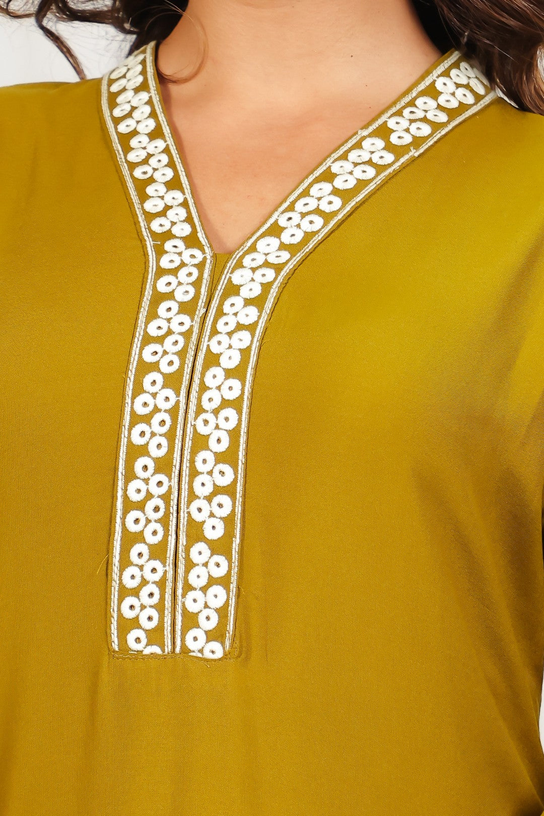 Mehendi Green Rayon Cotton Suit with Thread Work, Palazzo & Dupatta