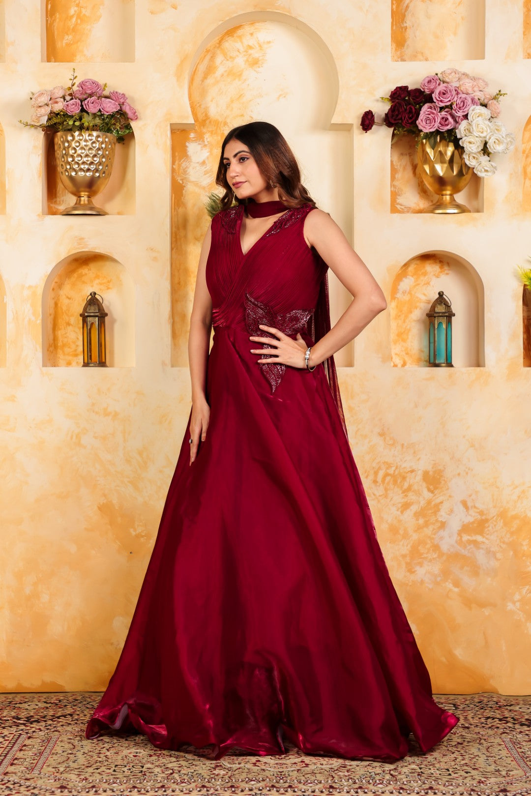 Maroon Jimmy Choo Fancy Stylish Gown & Dupatta