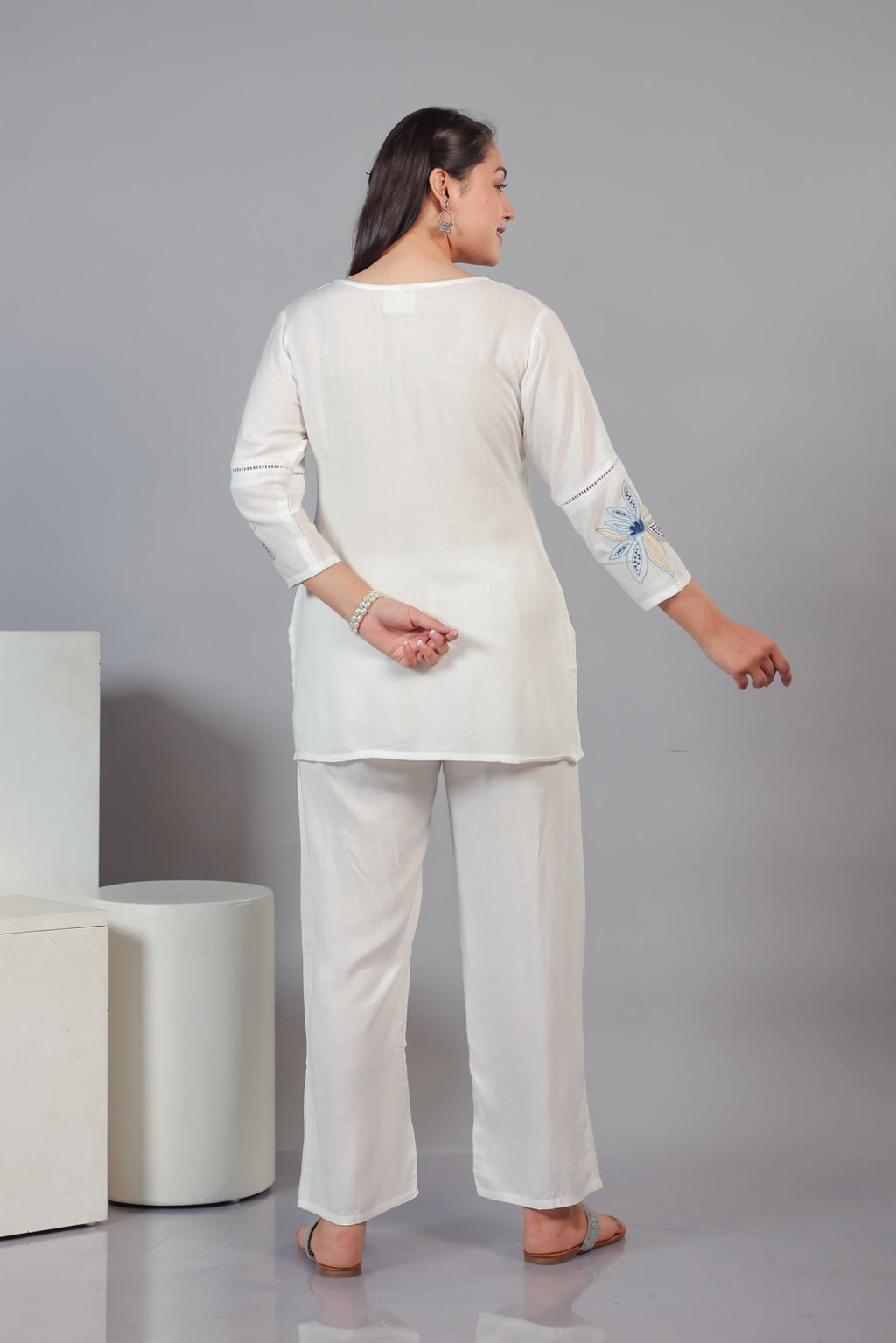 White Rayon with Thread Embroidery Co-ord Set