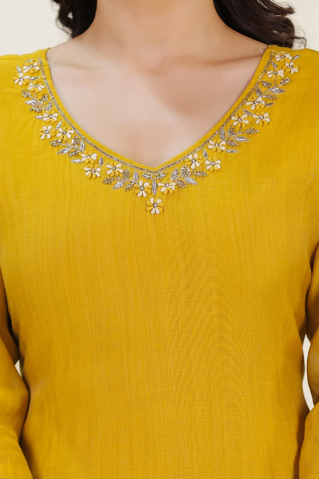 Yellow Chanderi Silk Suit with Banarasi Floral Print, Bottom & Dupatta