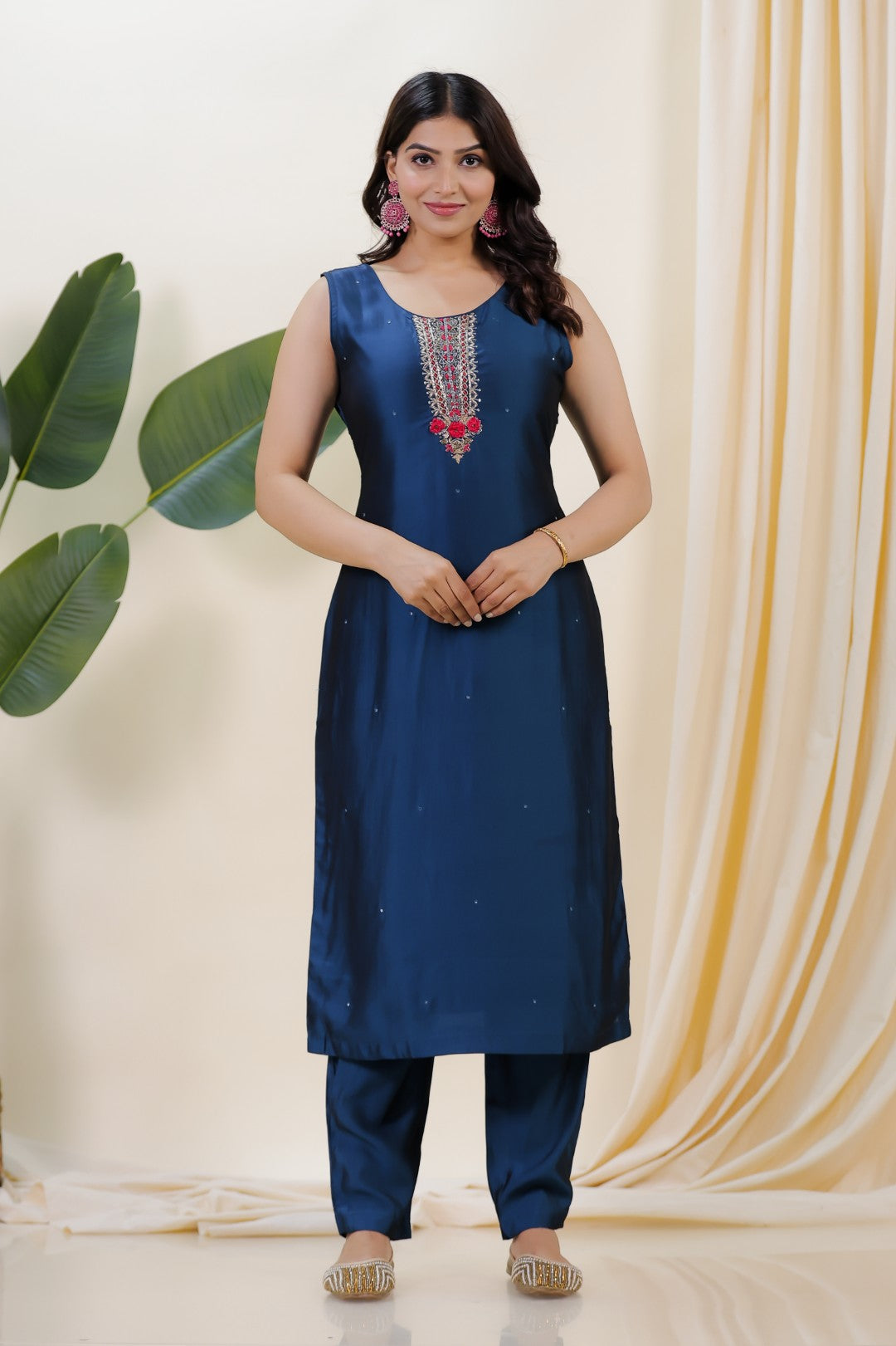 Diesel Blue Muslin Silk Suit with Handwork, Bottom & Dupatta