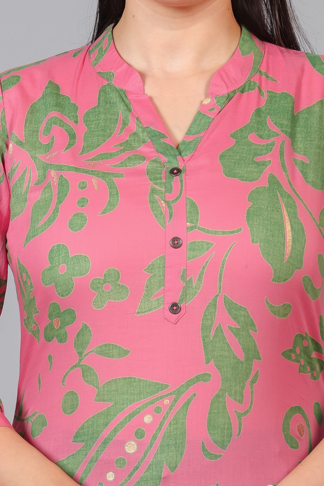 Pink Cambric Cotton Floral Printed Short Kurti