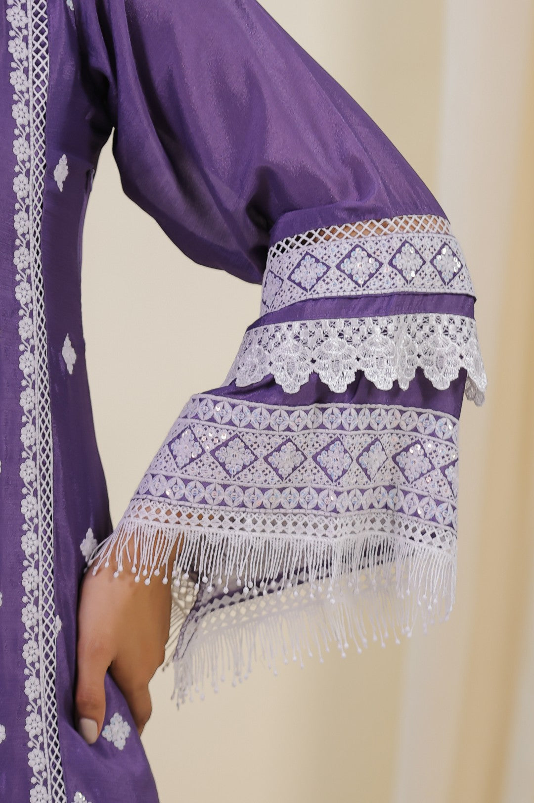 Lavender Chinon Silk Suit with Thread Work, Straight Pant & Dupatta