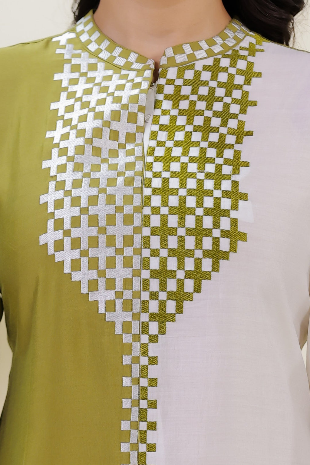 Mehendi Green & Silver Muslin with Thread Work Co-ord Set