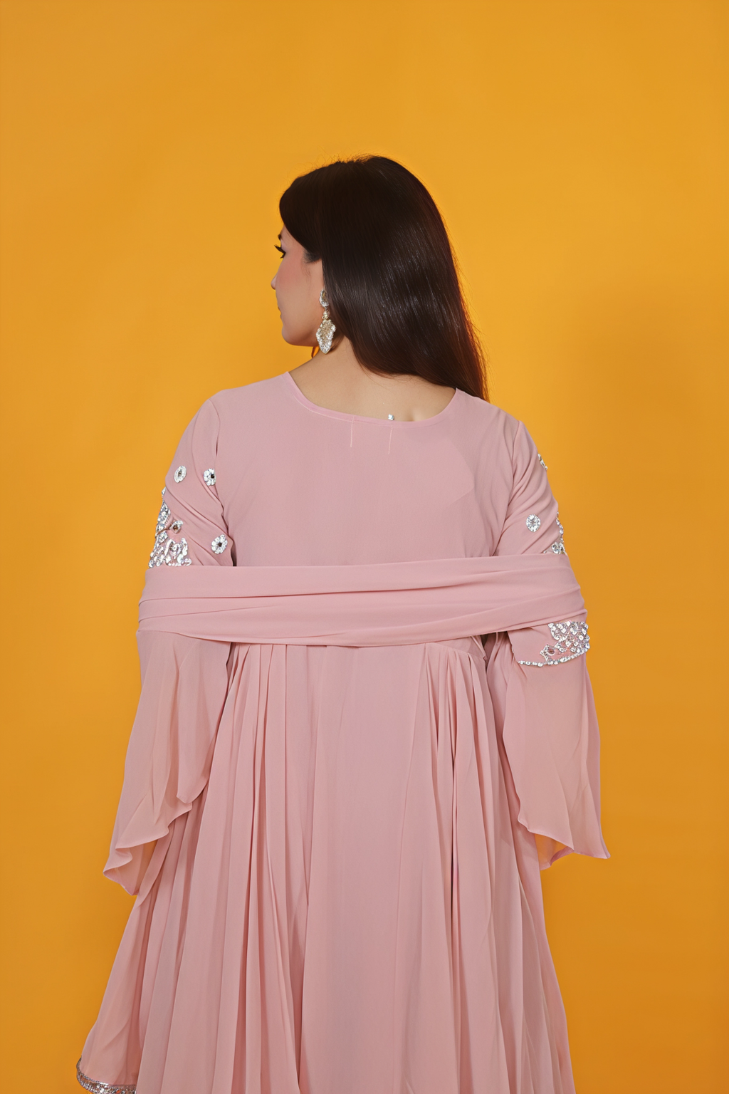 Peach Georgette Top with Thread Work, Bottom & Dupatta