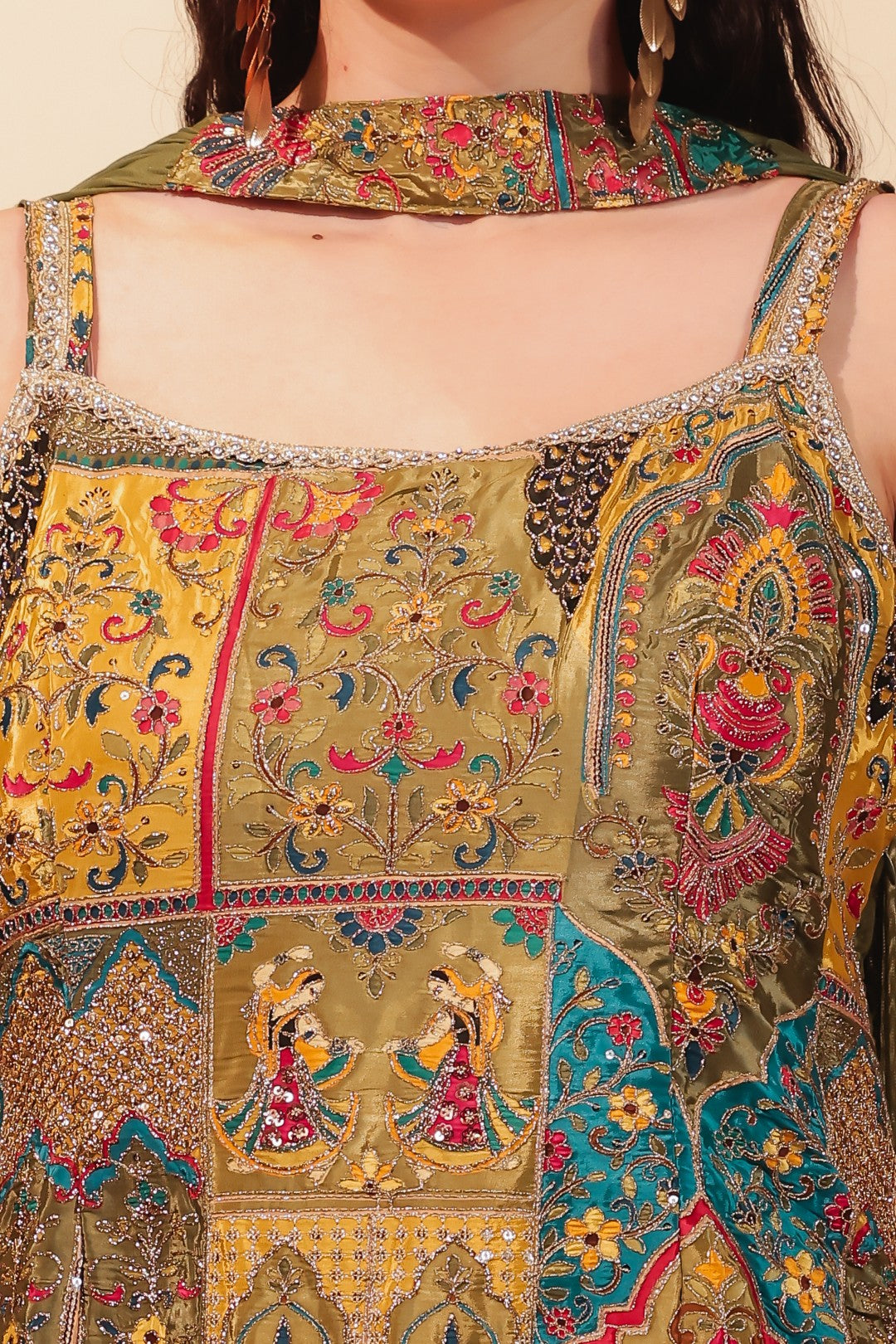 Mehendii Green Crepe Silk Suit with Position Printed & Zari Work, Sharara & Dupatta