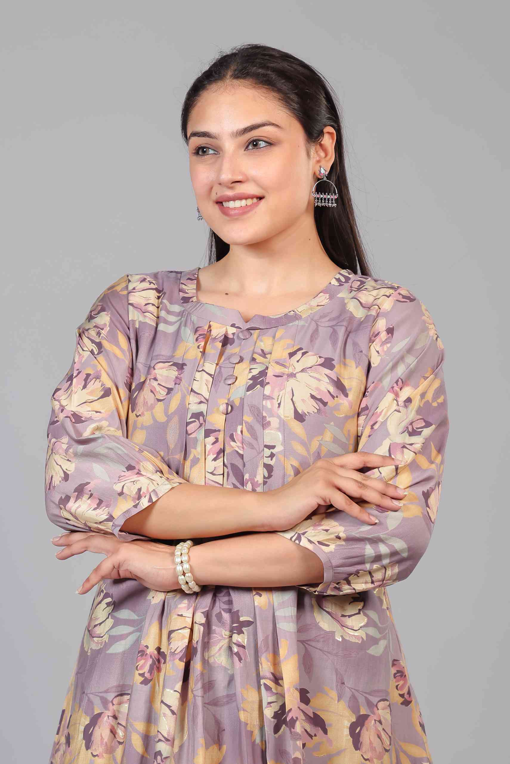 Lavender Muslin Floral Printed Top