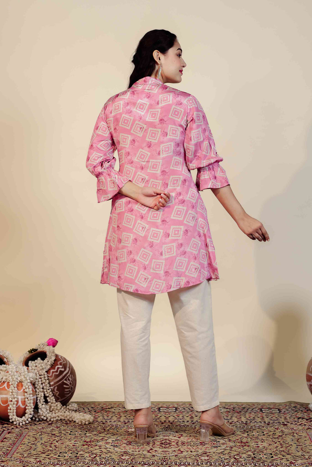 Metallic Pink Crepe Jaipuri Printed Top