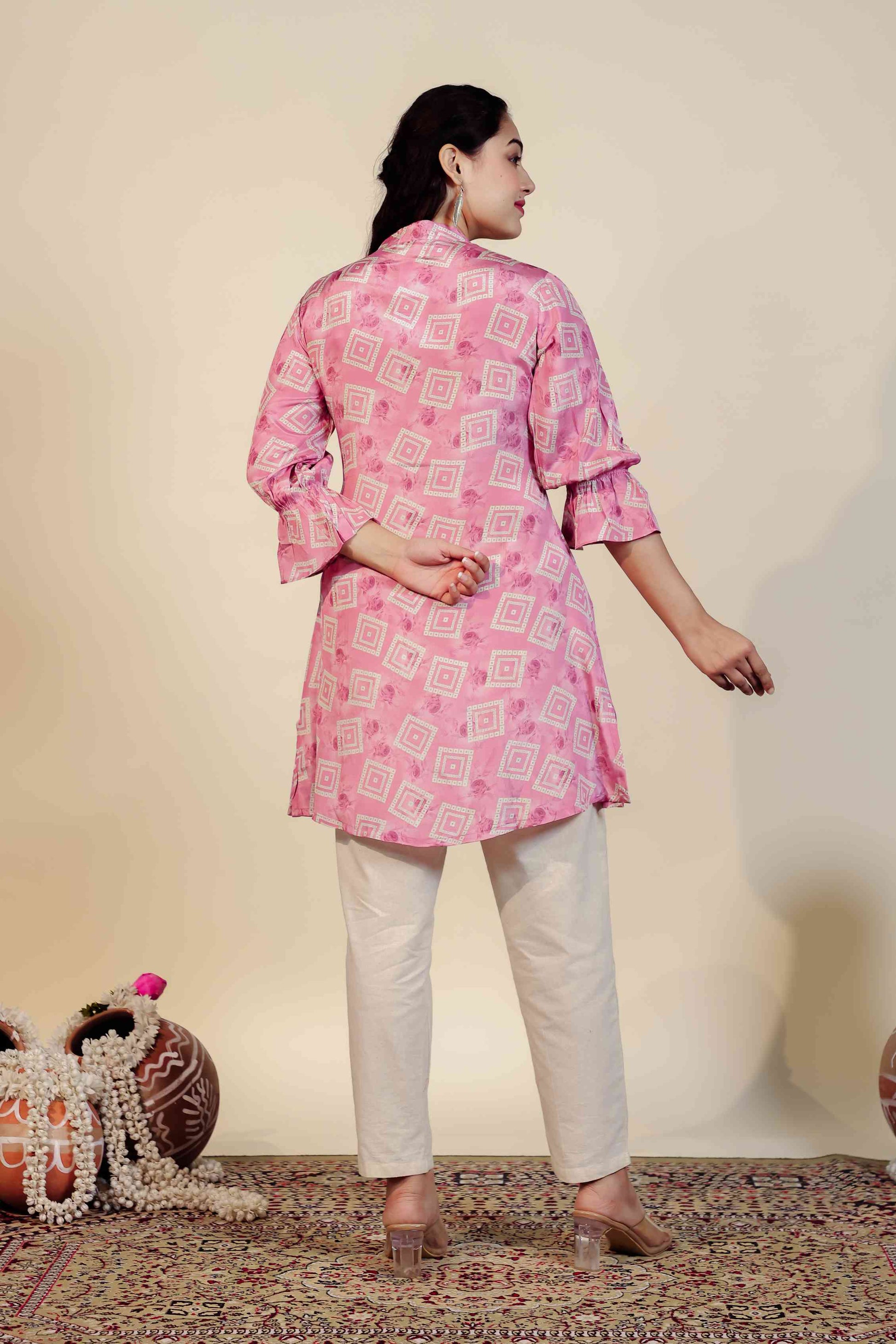 Metallic Pink Crepe Jaipuri Printed Top