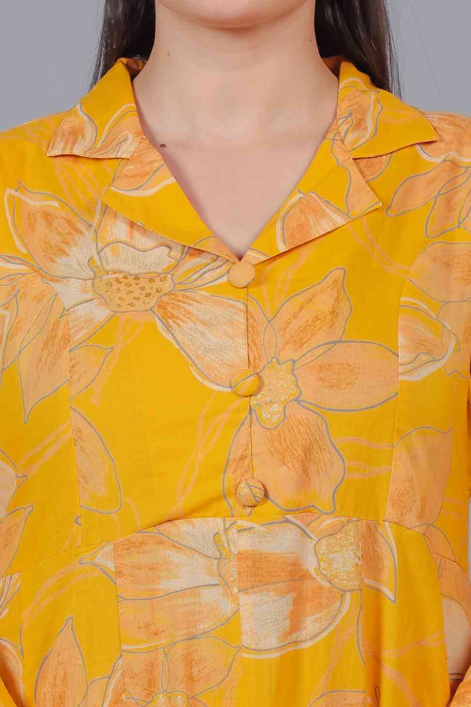 Yellow Cambric Cotton Floral Printed Co-ord Set