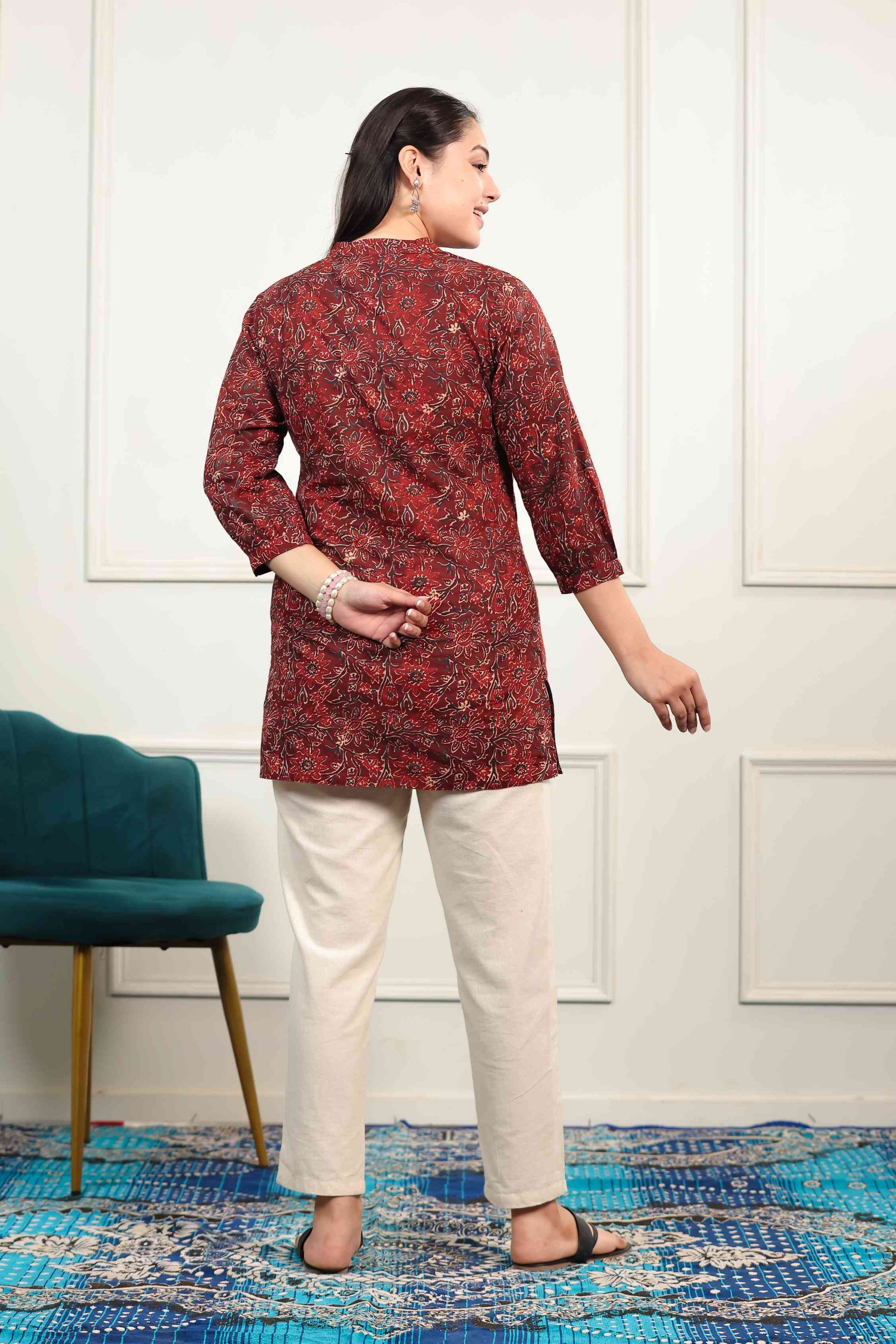 Maroon Cambric Cotton Printed Top