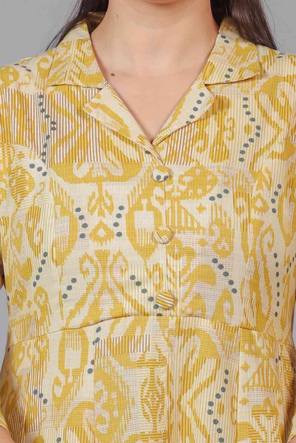 Yellow Slub Cotton Printed Co-ord Set