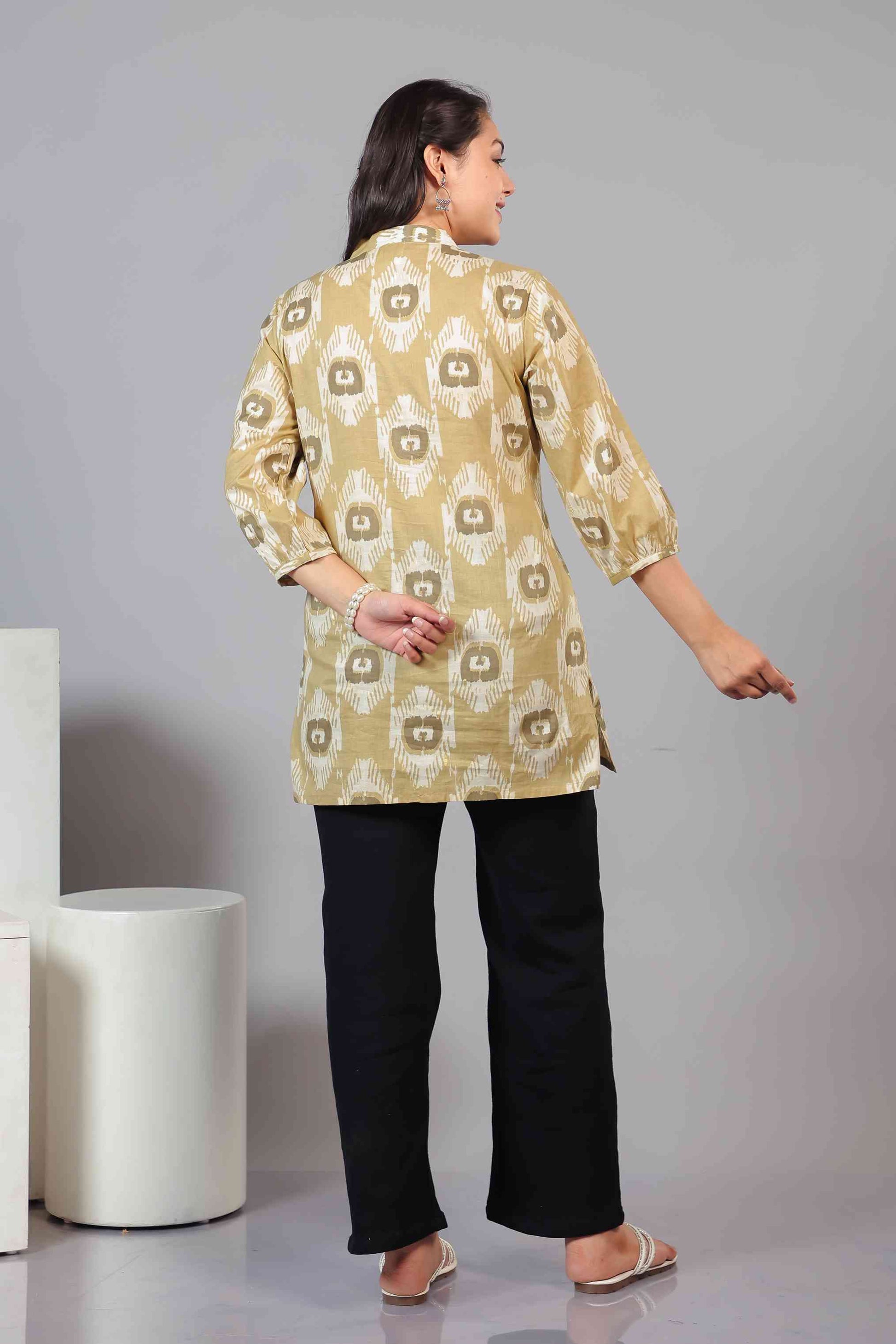 Metallic Gold Brown Cambric Cotton Printed Top
