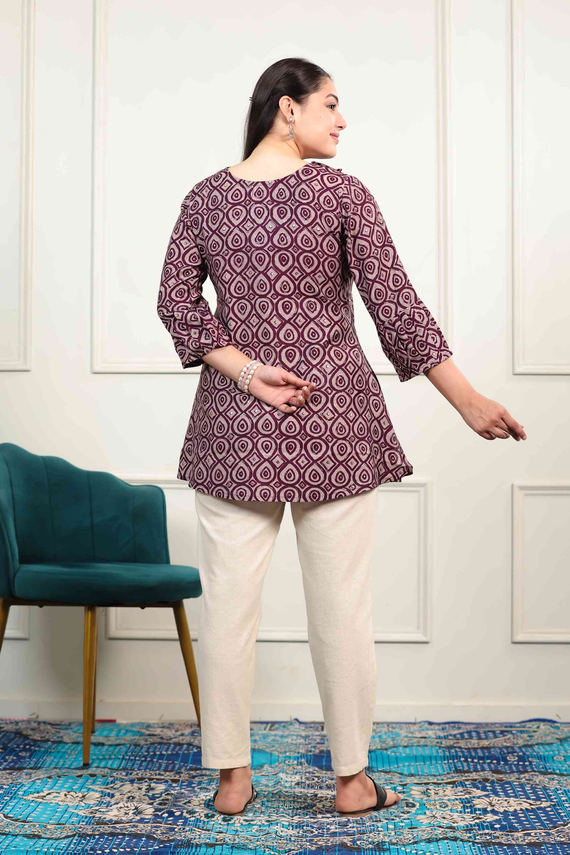 Wine Color Muslin Printed Top