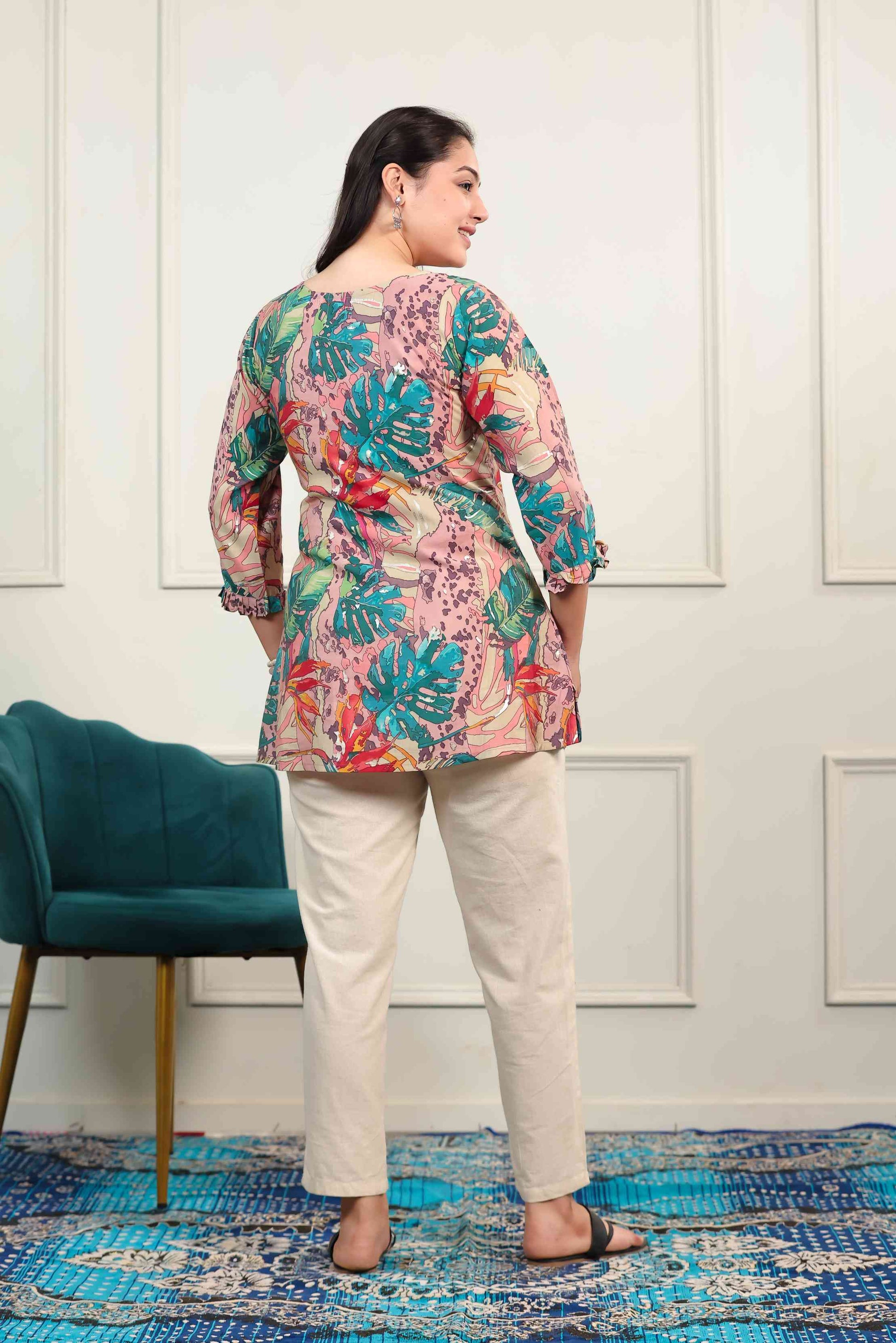 Multi Color Muslin Printed Short Kurti