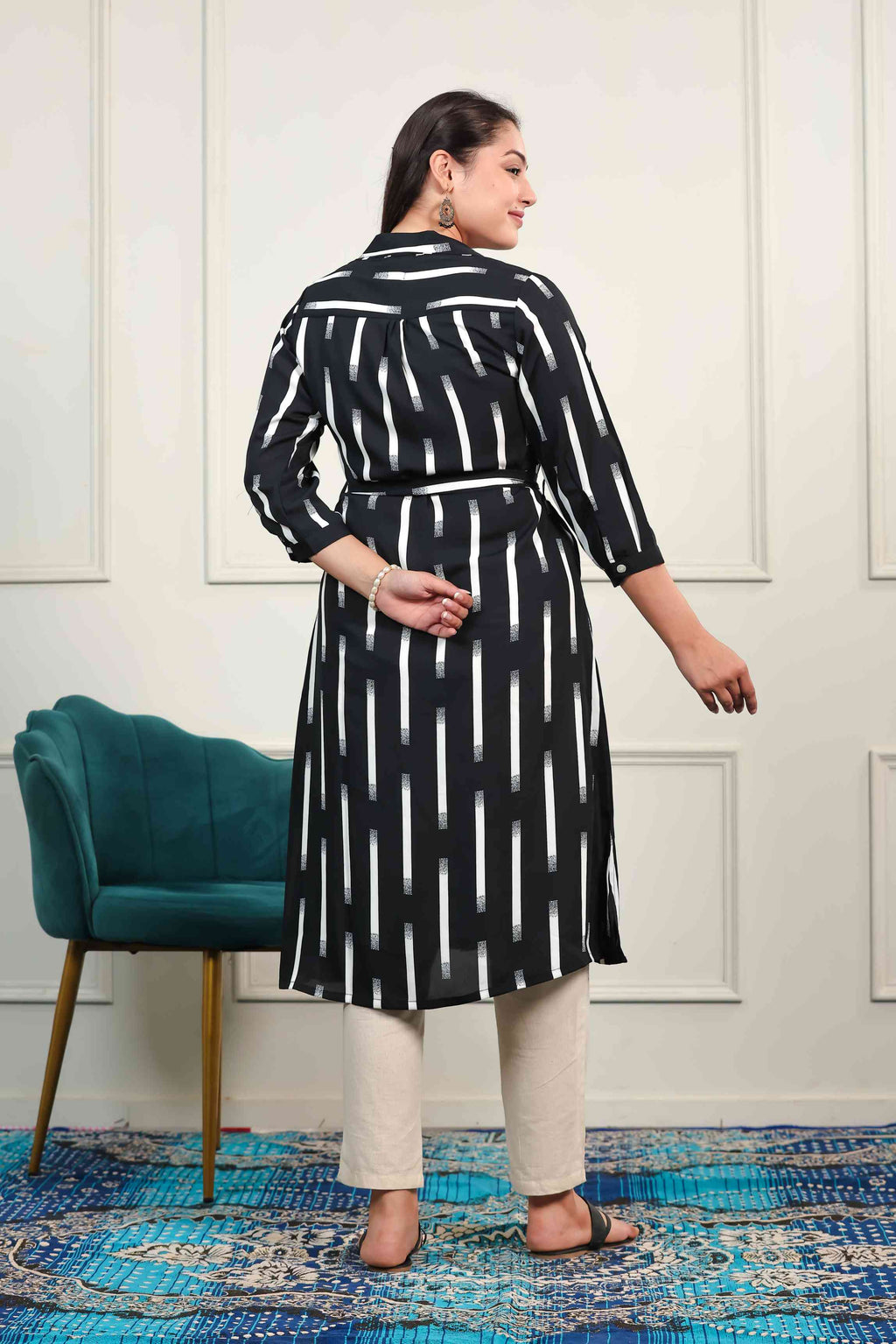 Black Lycra with White Lining Printed Maxi Dress