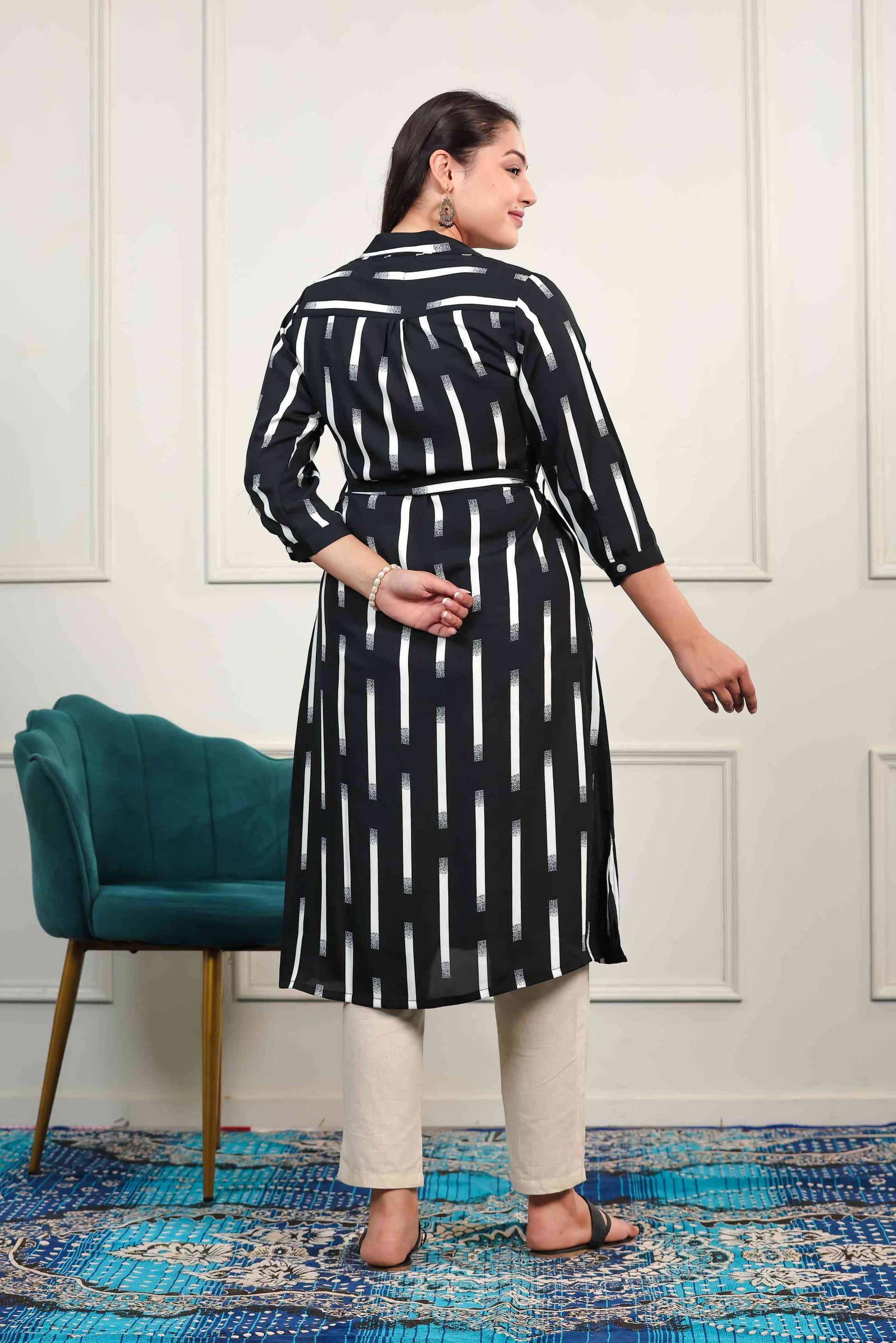 Black Lycra with White Lining Printed Maxi Dress