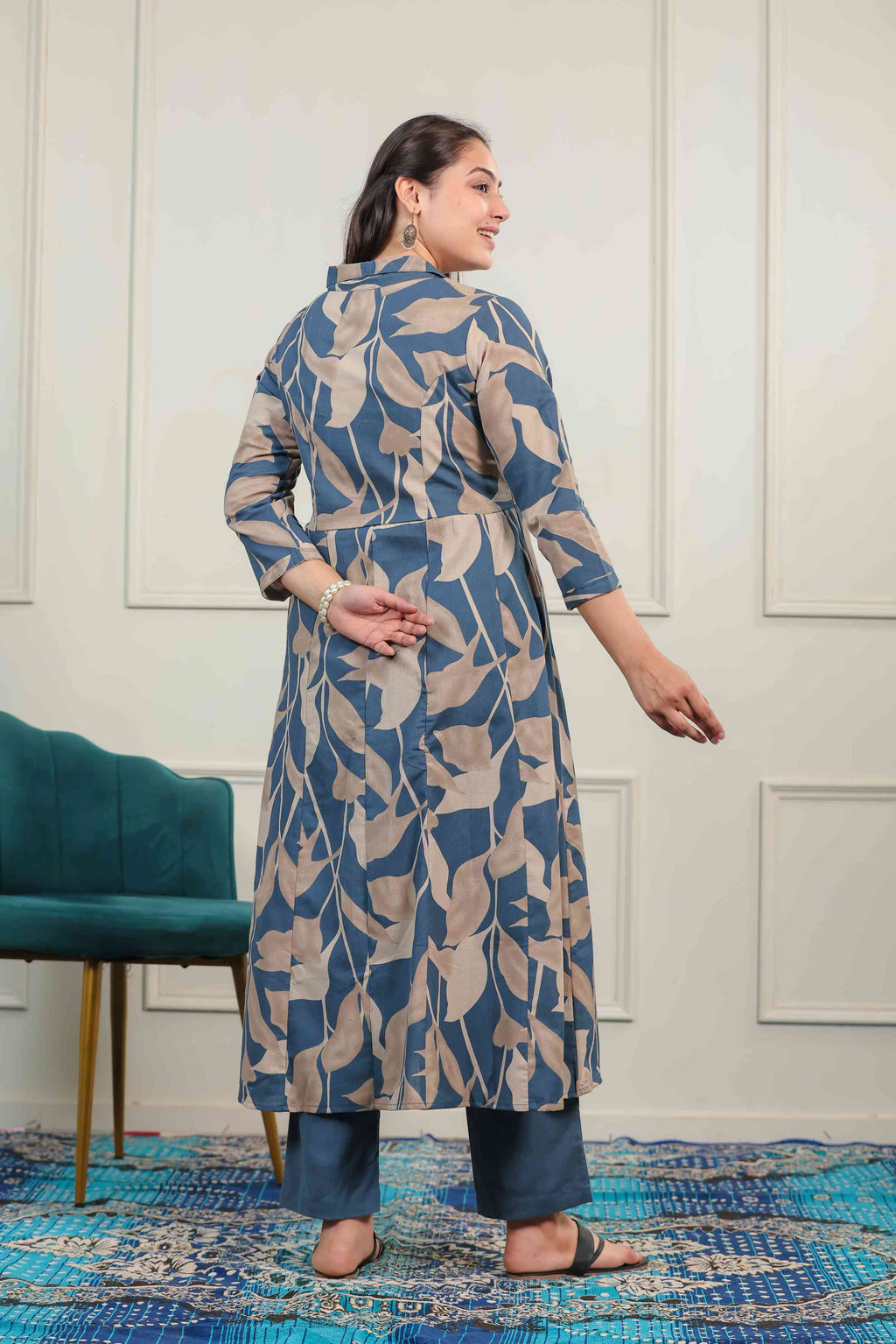Dark Blue South Cotton Printed Co-ord Set