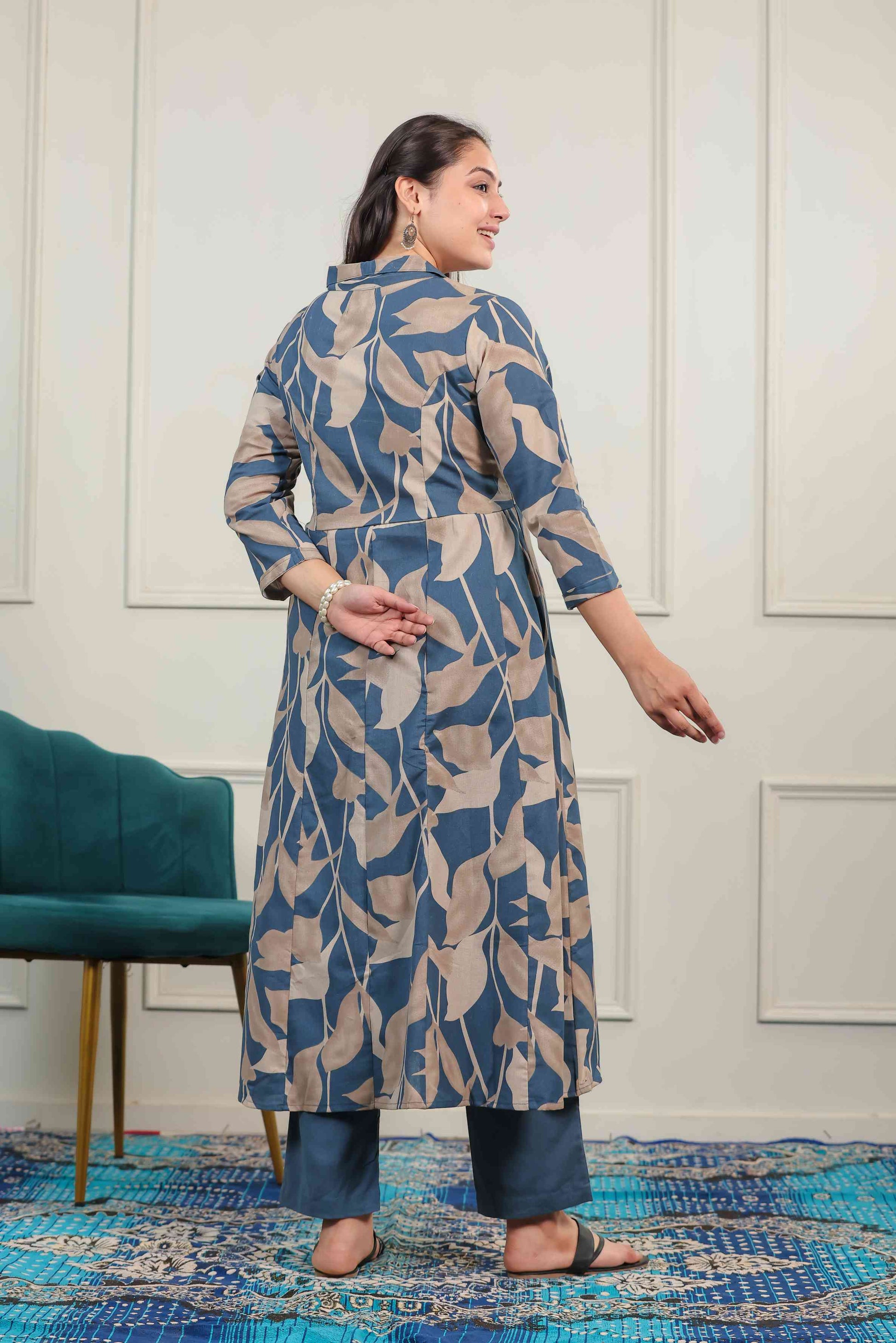 Dark Blue South Cotton Printed Co-ord Set