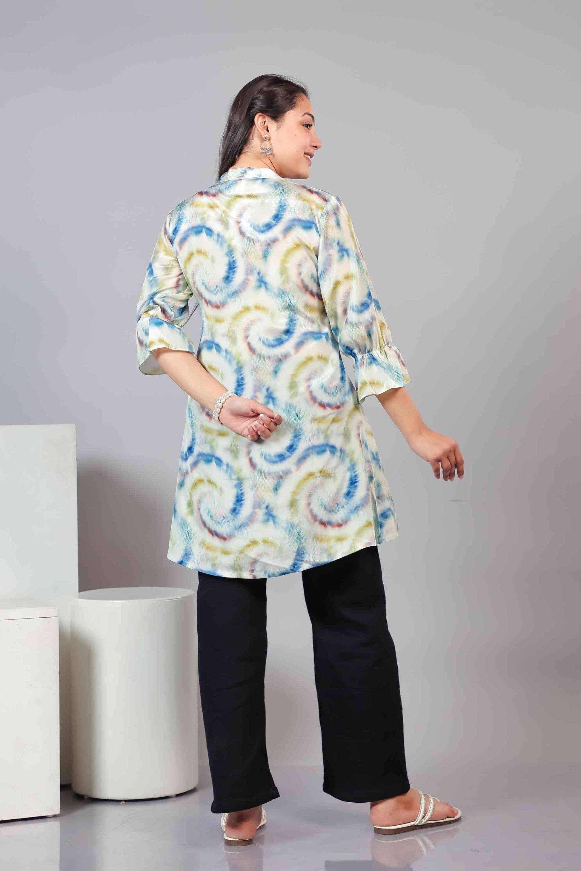 Multicolor Crepe Silk Printed Short Kurti