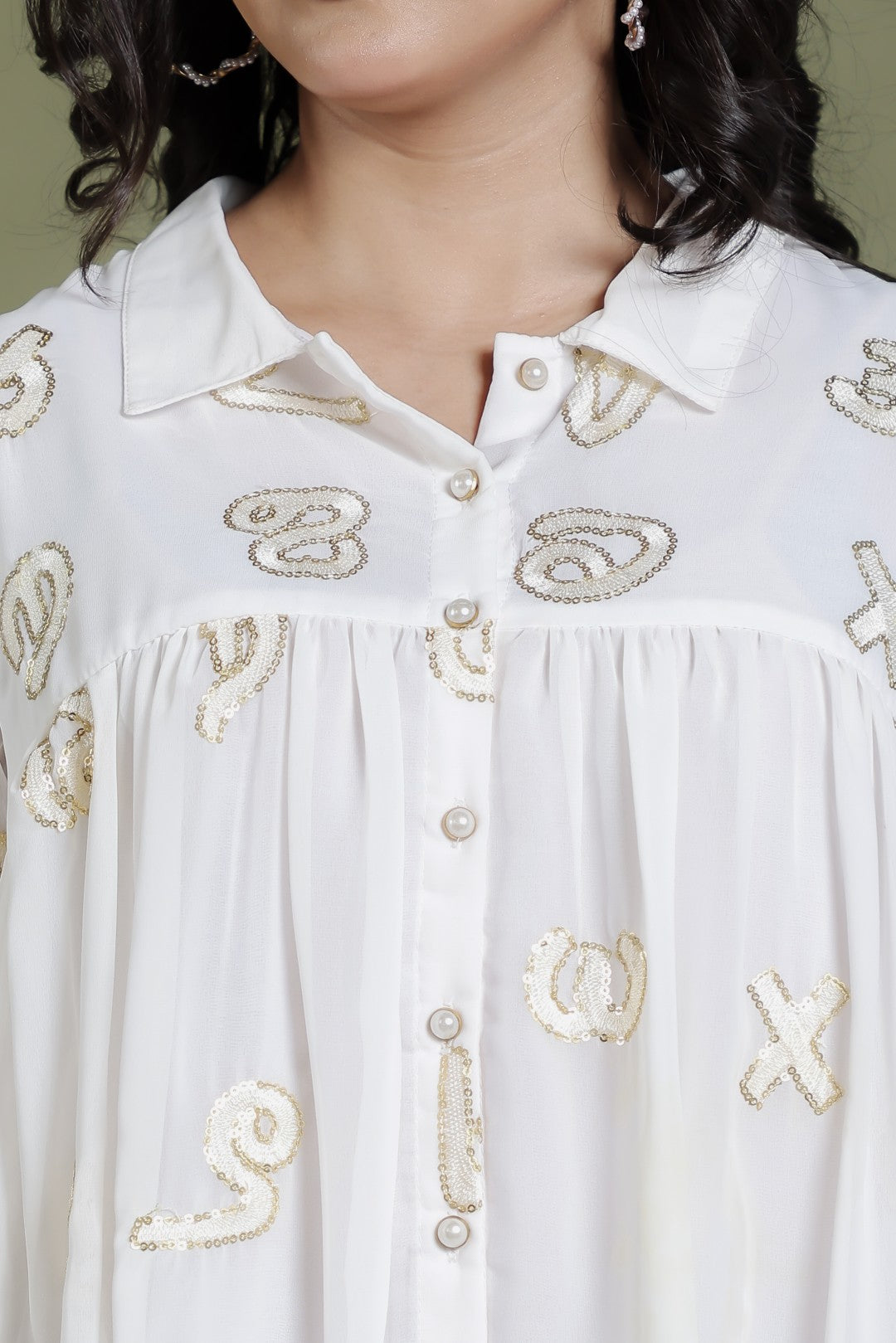 Offwhite Georgette Shirt with Thread Sequence Work