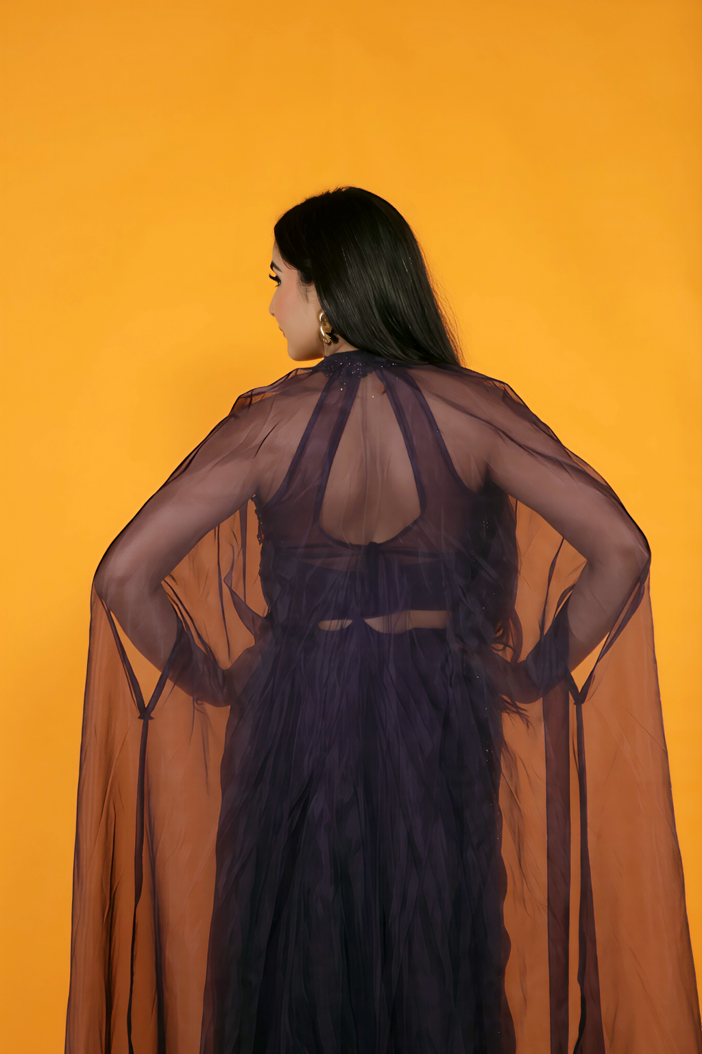 Wine Satin Silk Blouse with Handwork, Dhoti & Shrug