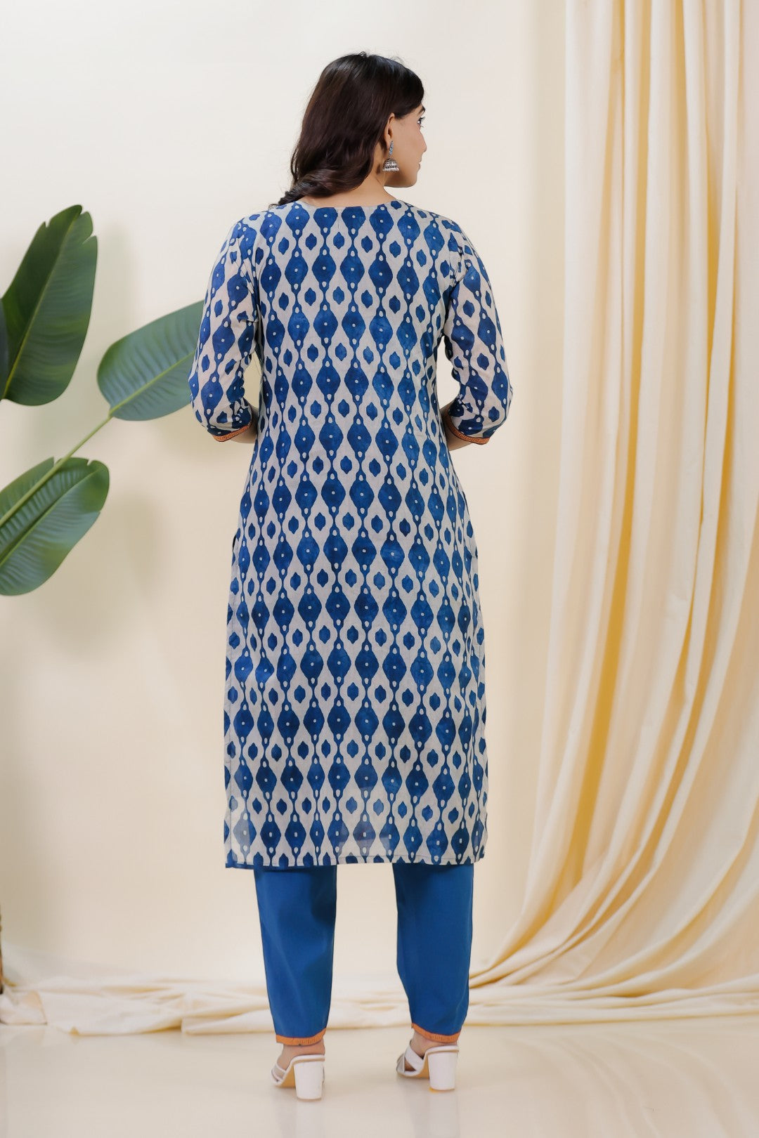 Light Grey & Diesel Blue Cotton Printed Suit with Sequin & Thread Work, Bottom & Dupatta