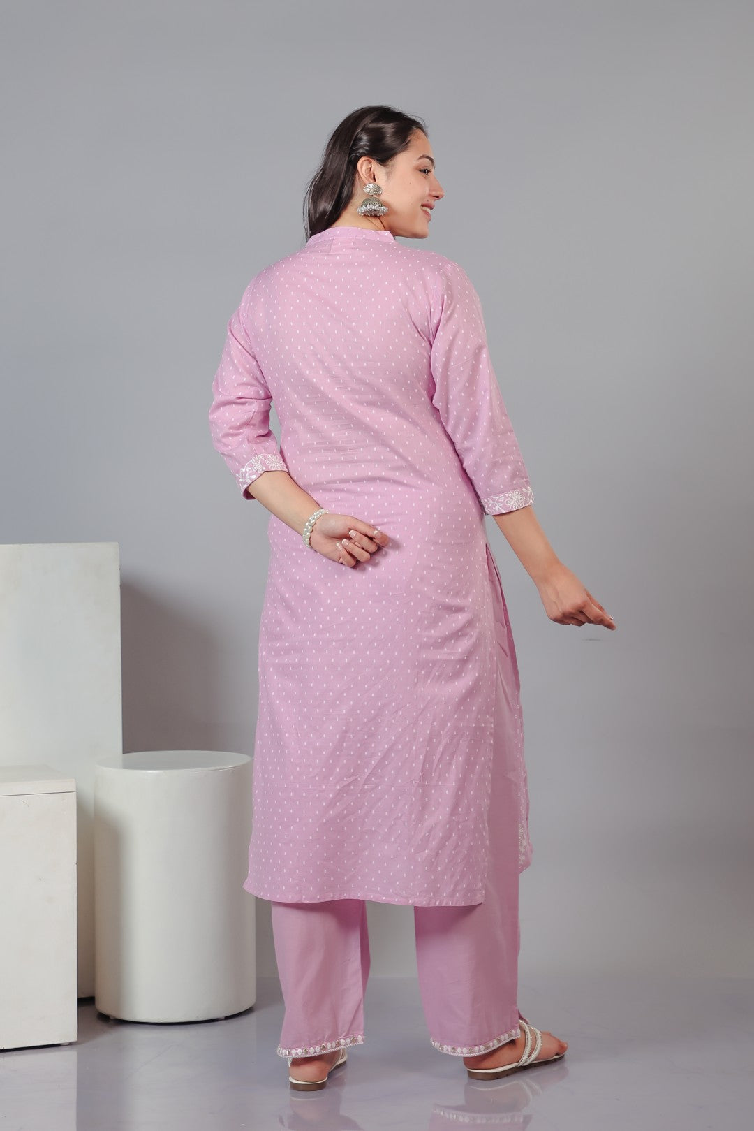 Pink Cotton Suit with Fine Thread Work, Bottom & Dupatta