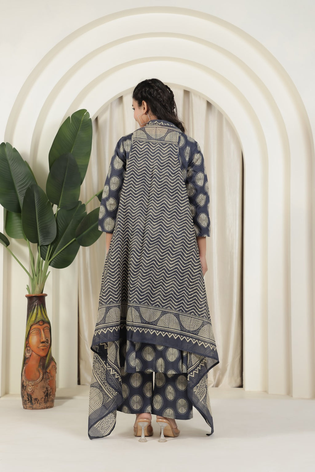 Deep Navy Blue Cotton Printed Suit and Paired with a Matching Pant & Dupatta