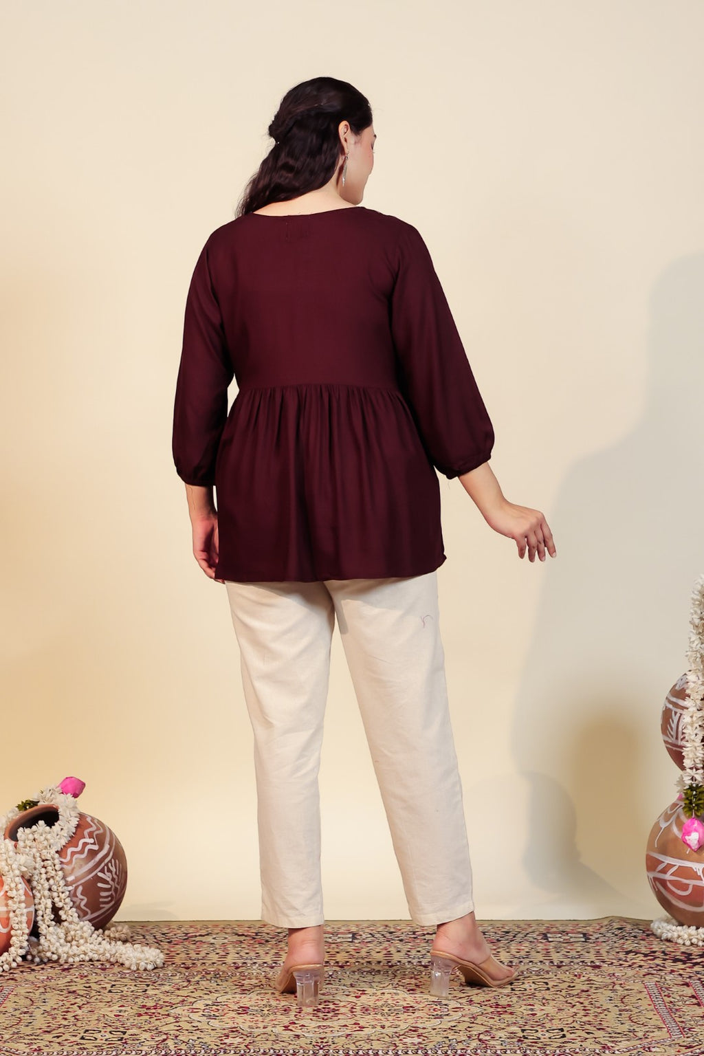 Dark Brown Rayon Thread Work Top