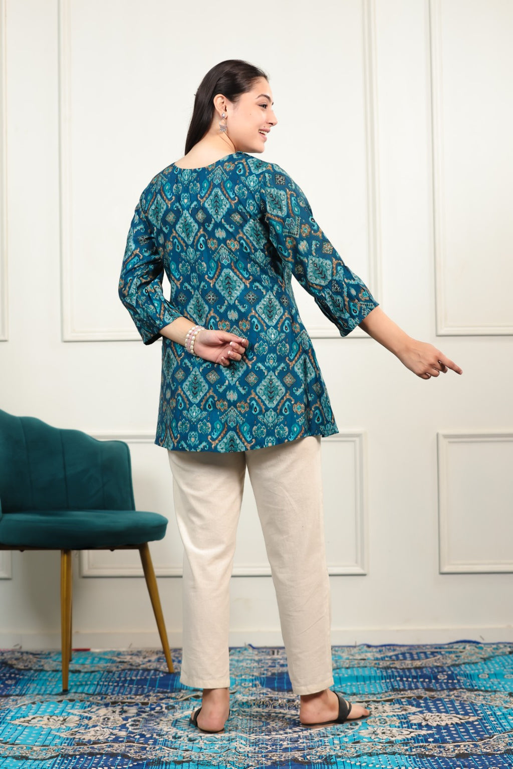 Rama Blue Muslin Printed Top