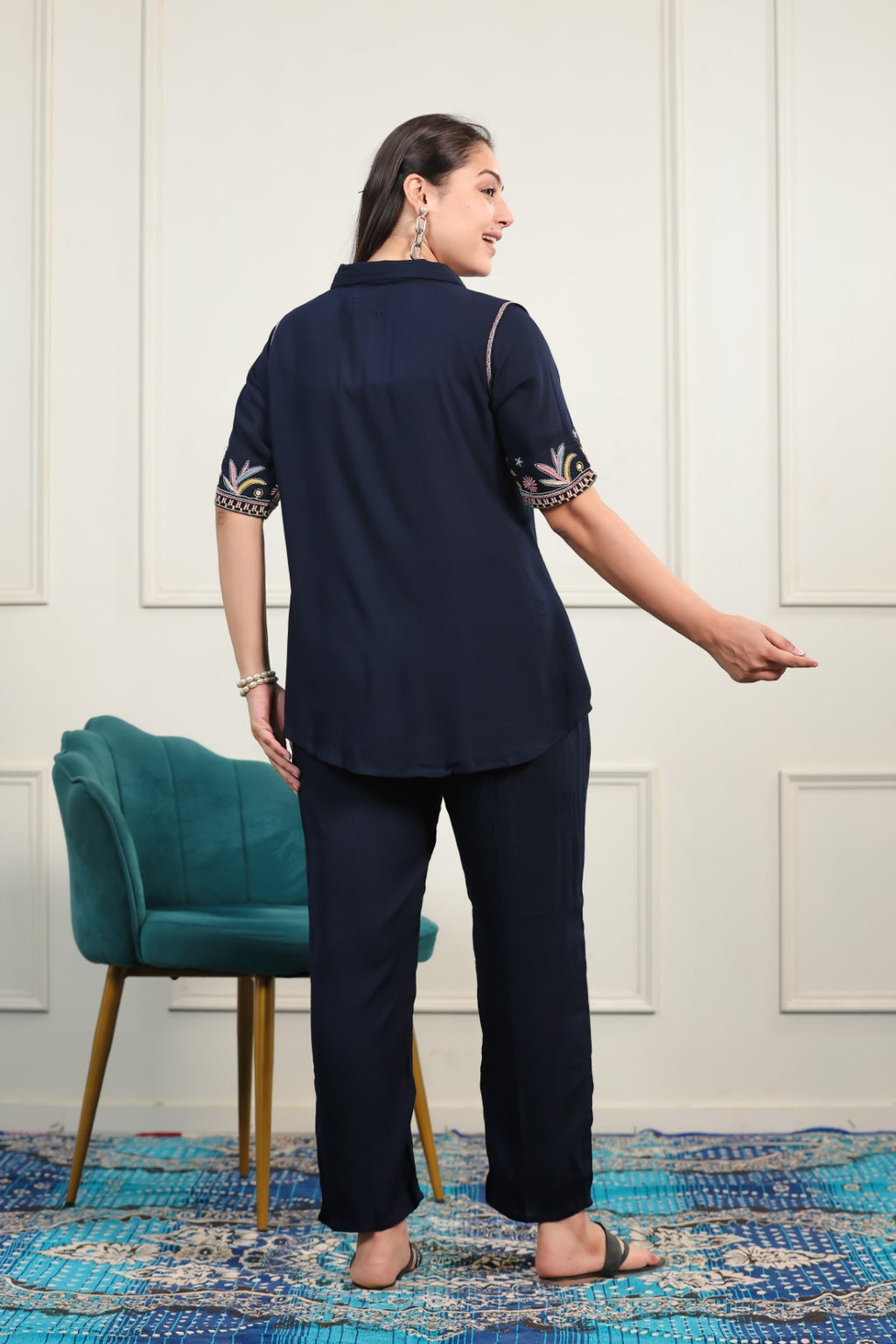 Navy Blue Rayon with Thread Work Co-ord Set