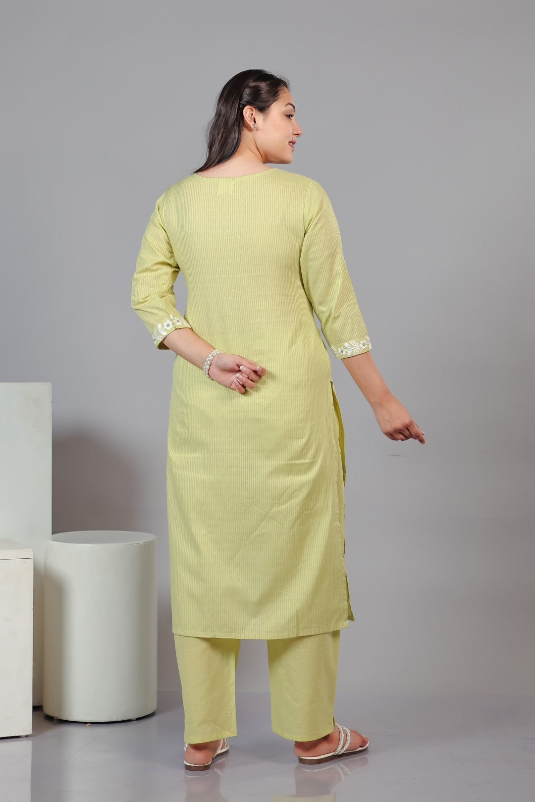 Light Green Cotton Suit with Fine Thread Work, Bottom & Dupatta