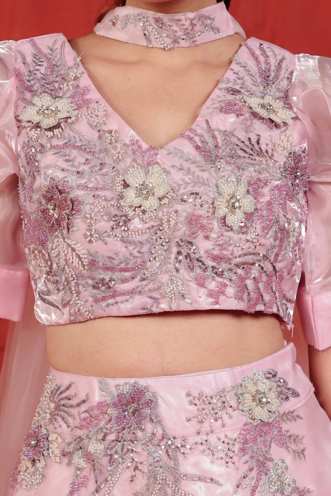 Baby Pink Jimmy Choo Lehenga with Handwork Blouse & Net Dupatta