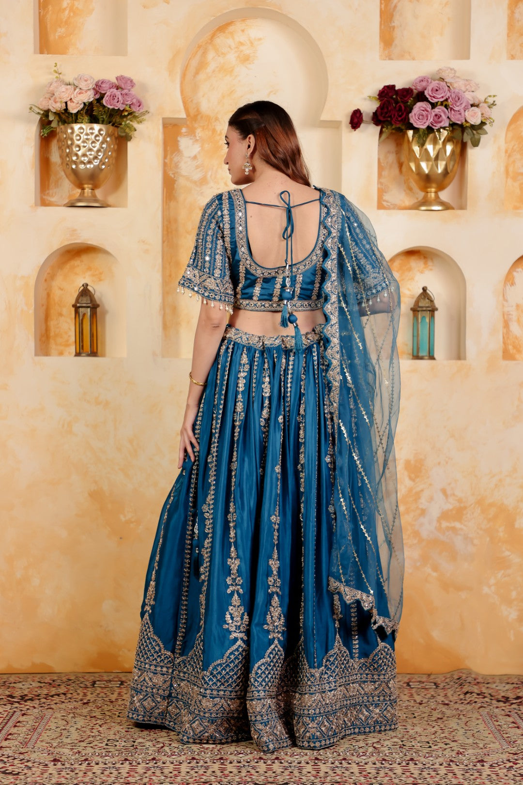 Diesel Blue Chinon Lehenga with Heavy Zari work and Matching Blouse with Net Dupatta