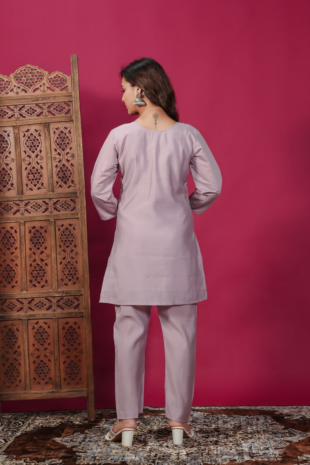 Light Lavender Muslin with Colorful Foil Floral Printed Co-ord Set