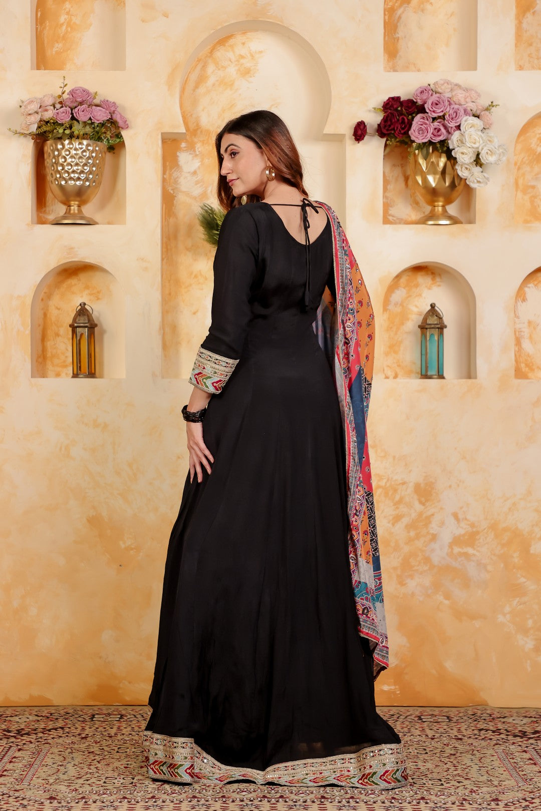 Black Pure Chinon with Zari Handwork Gown & Dupatta