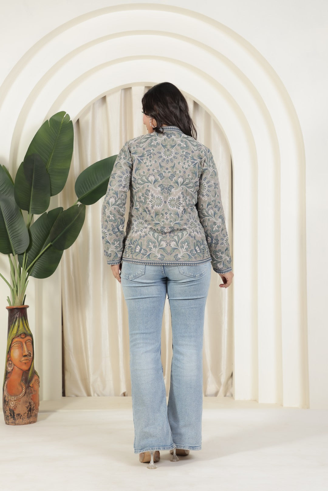 Grey Cotton Jacket with Kashmiri Thread Embroidery