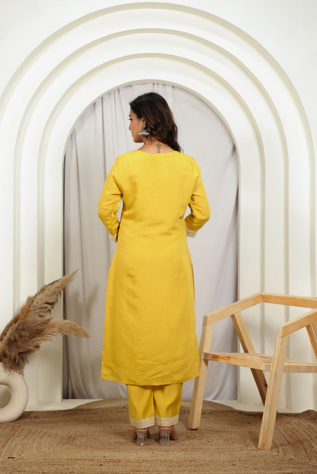 Yellow Muslin Suit with White Thread & Sequin Work, Bottom & Dupatta