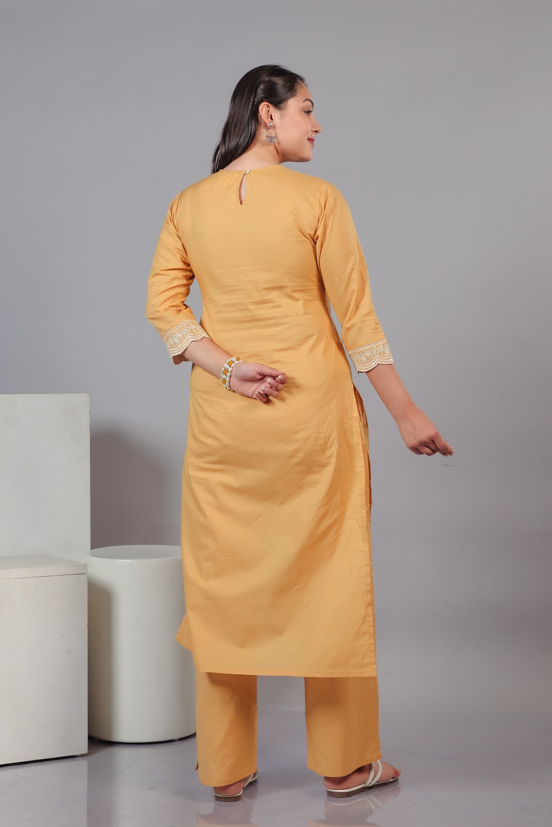 Mustard Brown Cotton Suit with Fine Thread Work, Bottom & Dupatta