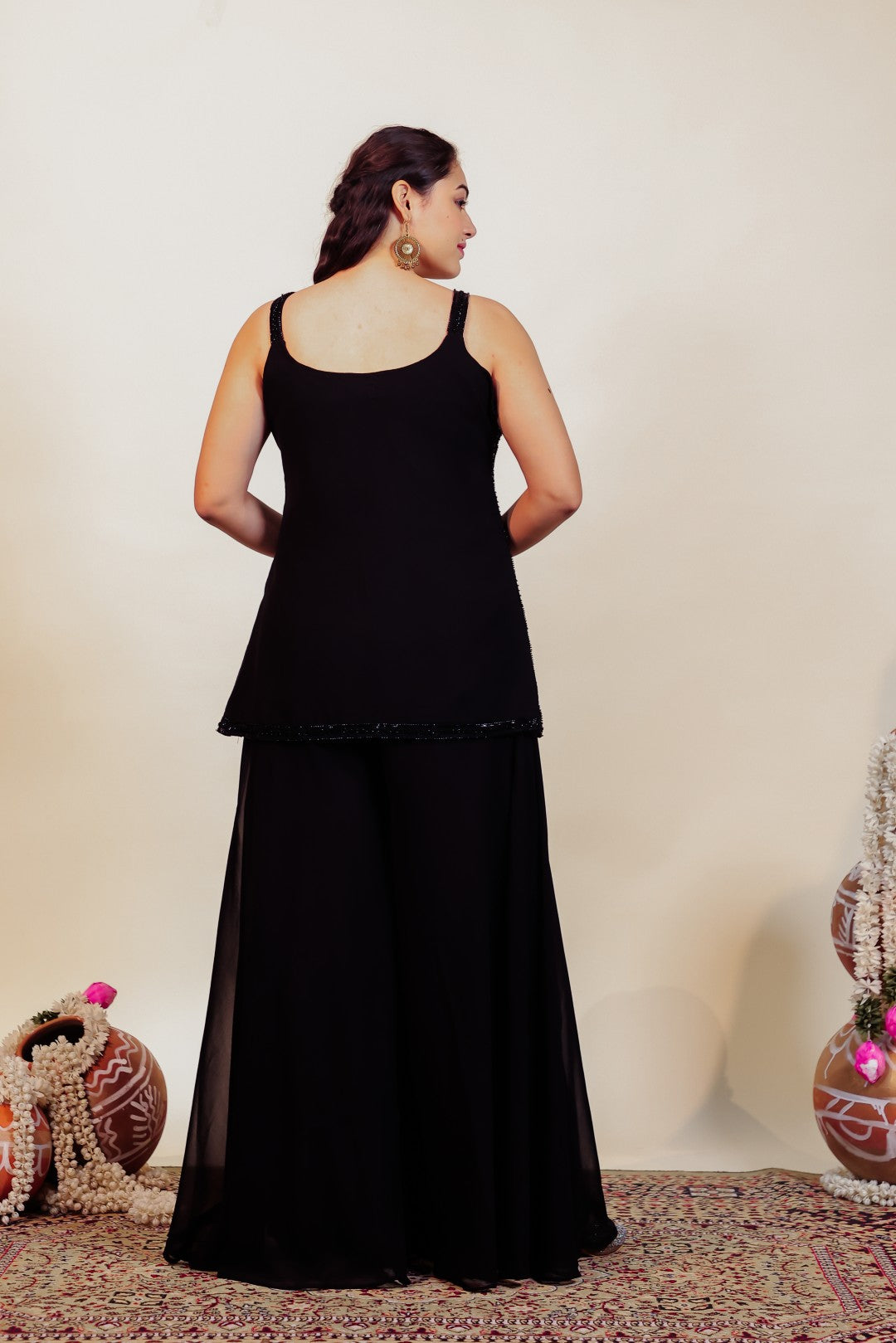 Black Georgette Suit with Handwork, Sharara & Dupatta