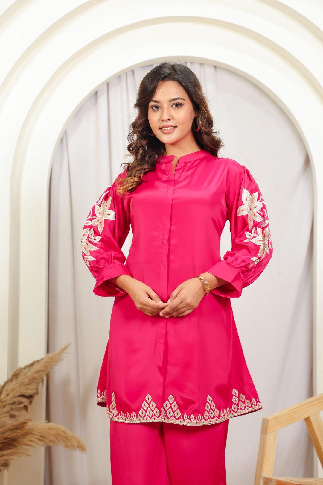 Rani Pink Muslin with Gota Patch Embroidery Co-ord Set